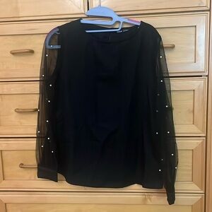 Black long sleeve top with pearl sleeves